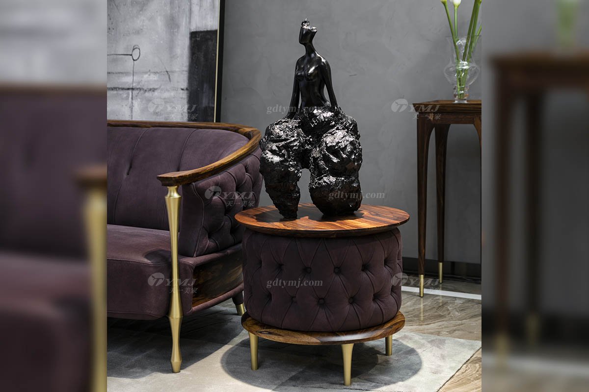 高端豪別墅會所大宅家具品牌輕奢新中式風客廳家具高彈高密度海綿時尚優質布藝沙發系列圓邊幾