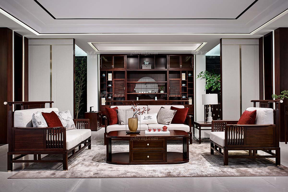 輕奢新中式高檔別墅豪宅會所家具品牌客廳家具實木客廳沙發組合