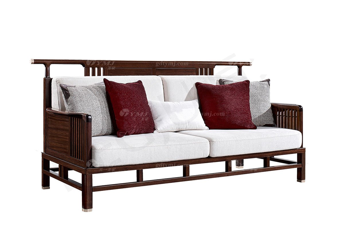 輕奢新中式高檔別墅豪宅會所家具品牌客廳家具實木客廳沙發組合三位沙發