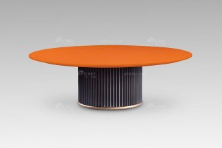 現代輕奢時尚高檔家具灰橡色+愛馬仕橙色大圓幾