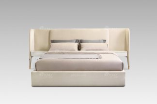 現代輕奢時尚高端家具米色真皮大床