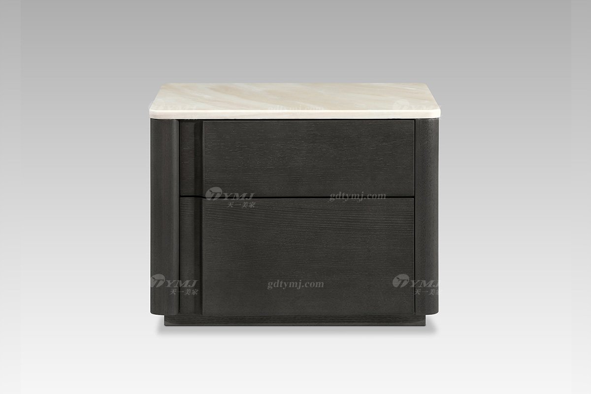 現代輕奢風格高端大理石面灰橡色床頭柜