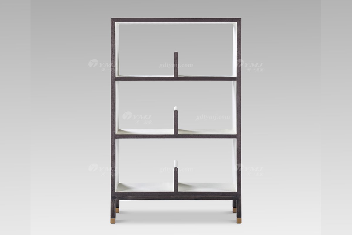  高端別墅酒店家具現代輕奢灰橡色+白楓三層書柜