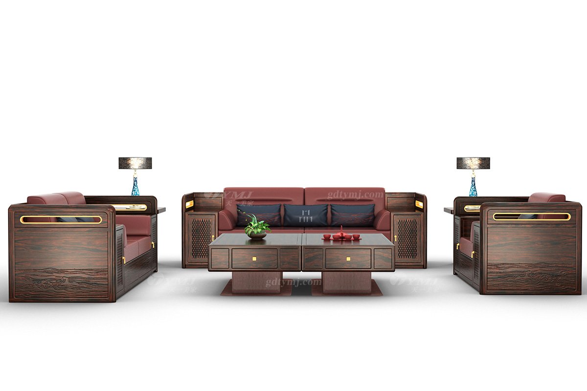 新中式輕奢時尚高端品牌家具黑酸枝實木單位沙發單位沙發H-PGSF1組合