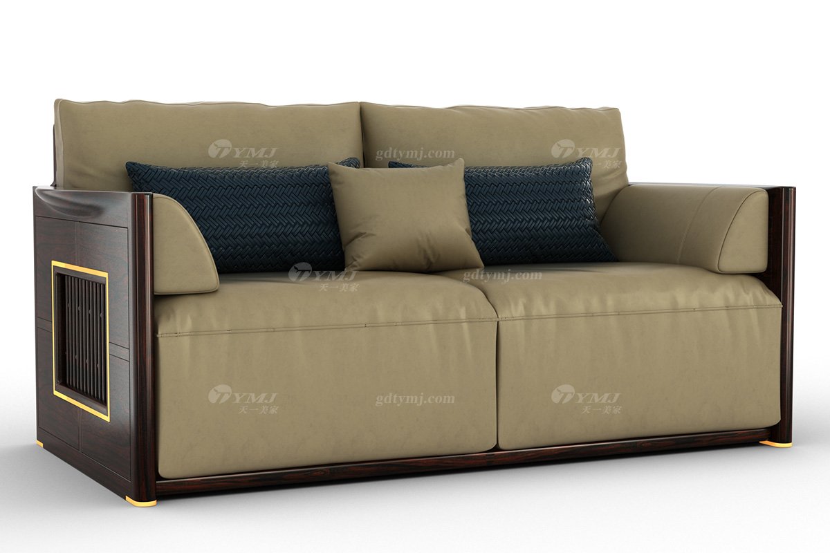 優雅新中式輕奢高端品牌家具黑酸枝實木意大利真皮二位沙發