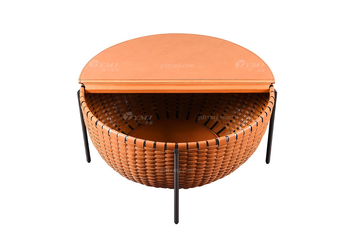 現代時尚輕奢家具高檔別墅品牌家具客廳馬鞍皮藝大圓幾CT-01A-1圓幾1