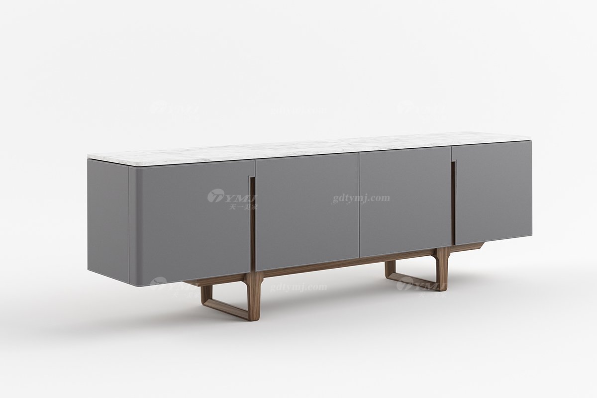 時尚輕奢家具品牌現代別墅家具馬鞍皮藝+大理石北美黑胡桃實木邊柜電視柜DF-01B-1電視柜