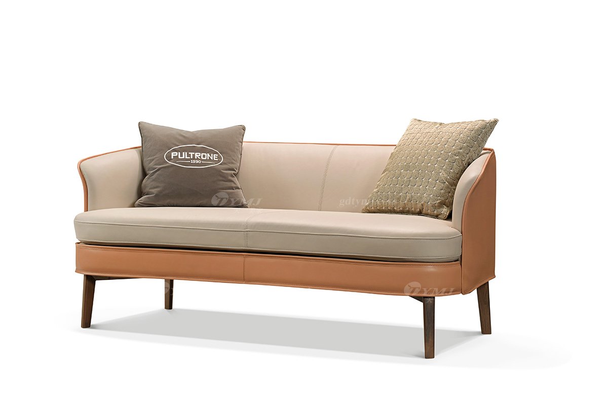 時尚輕奢家具現代高端別墅家具品牌皮藝軟包+黑胡桃實木三位沙發SF-08-03三人位沙發