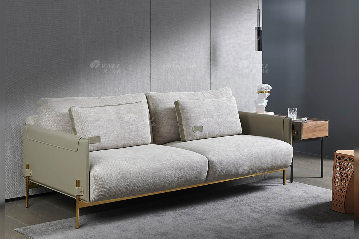 現(xiàn)代輕奢時(shí)尚別墅家具品牌高端皮布藝結(jié)合軟包舒適三人位沙發(fā)SF-22三人位沙發(fā)場景1