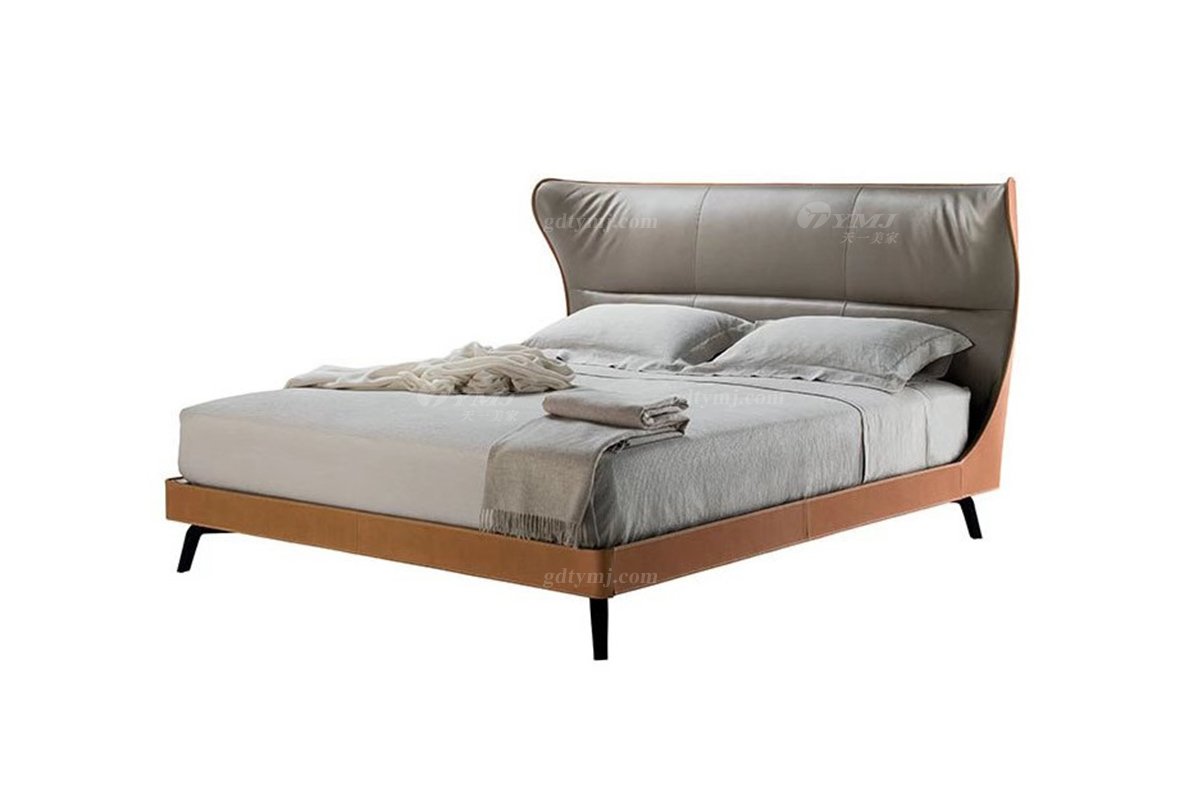 現代輕奢時尚家具品牌別墅家具臥室真皮雙人床大床