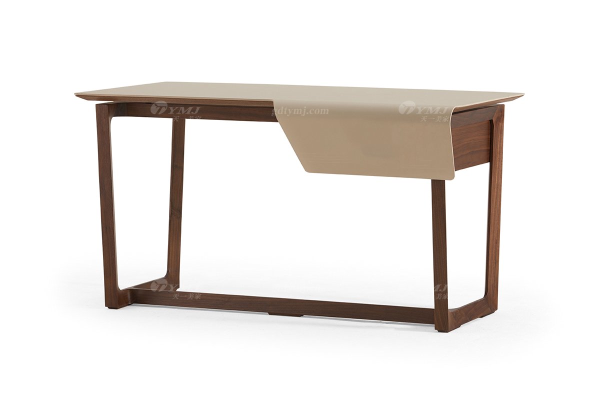 現代輕奢家具高端別墅家具品牌時尚馬鞍皮藝+進口白蠟實木書桌