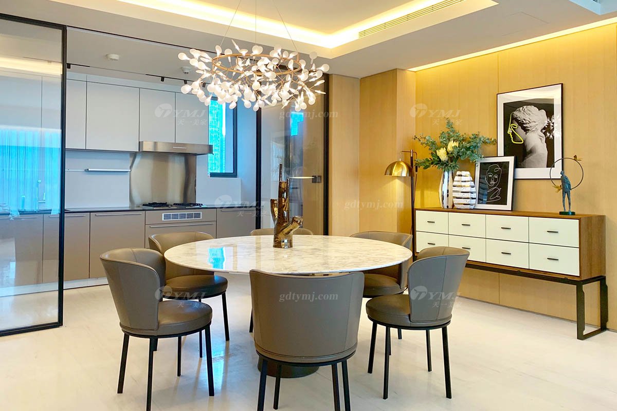 現(xiàn)代時(shí)尚輕奢高端別墅家具品牌餐廳黑胡桃實(shí)木備餐柜備餐柜場景