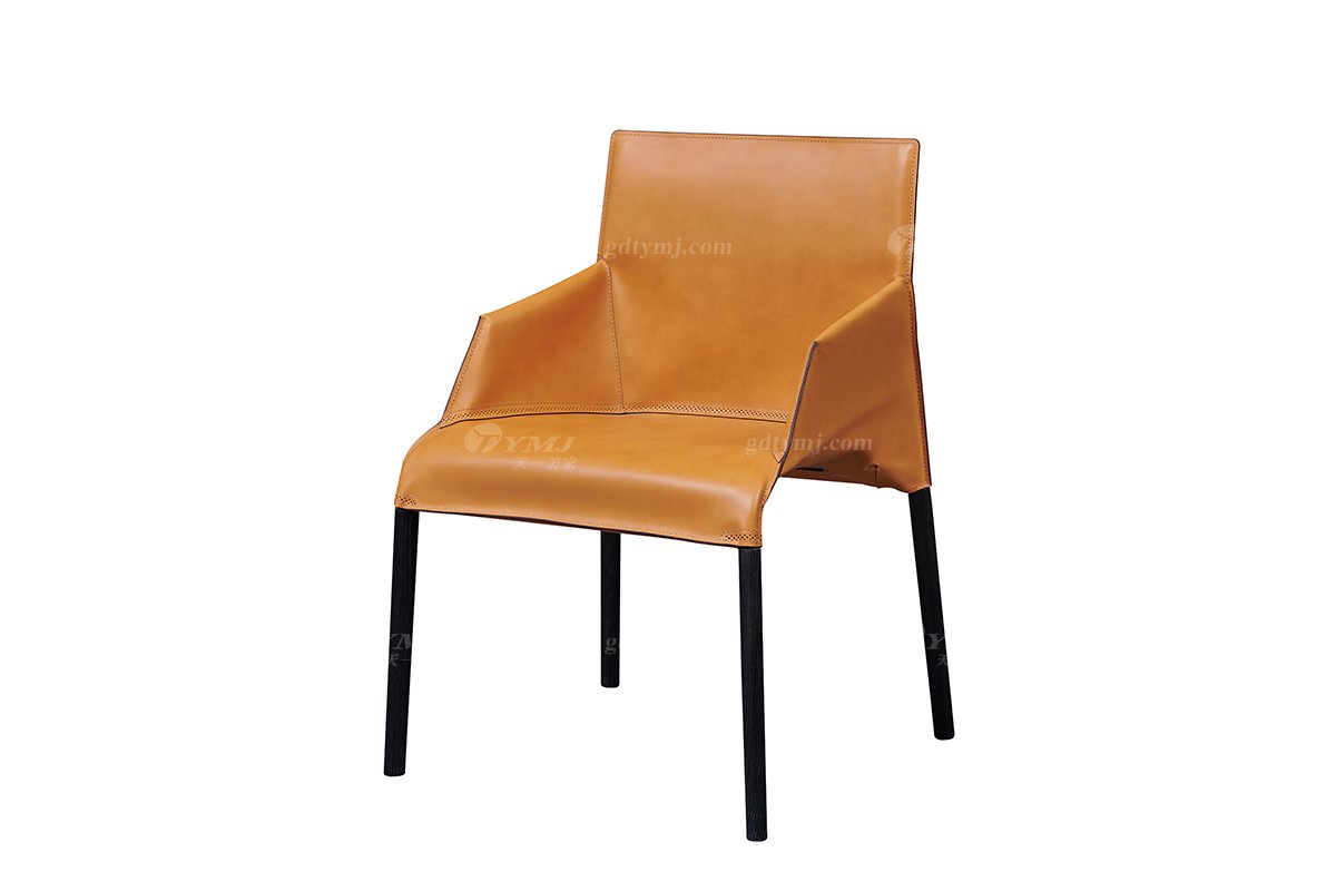 現(xiàn)代時尚輕奢高檔別墅豪宅家具品牌餐廳馬鞍皮白蠟實(shí)木餐椅餐椅1