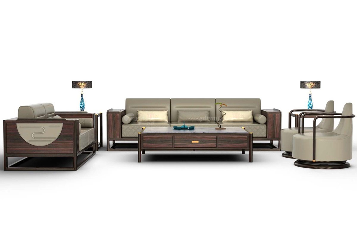 新中式高檔家具會所家具時尚輕奢進口烏金木實木單位沙發H-GASF1沙發組合