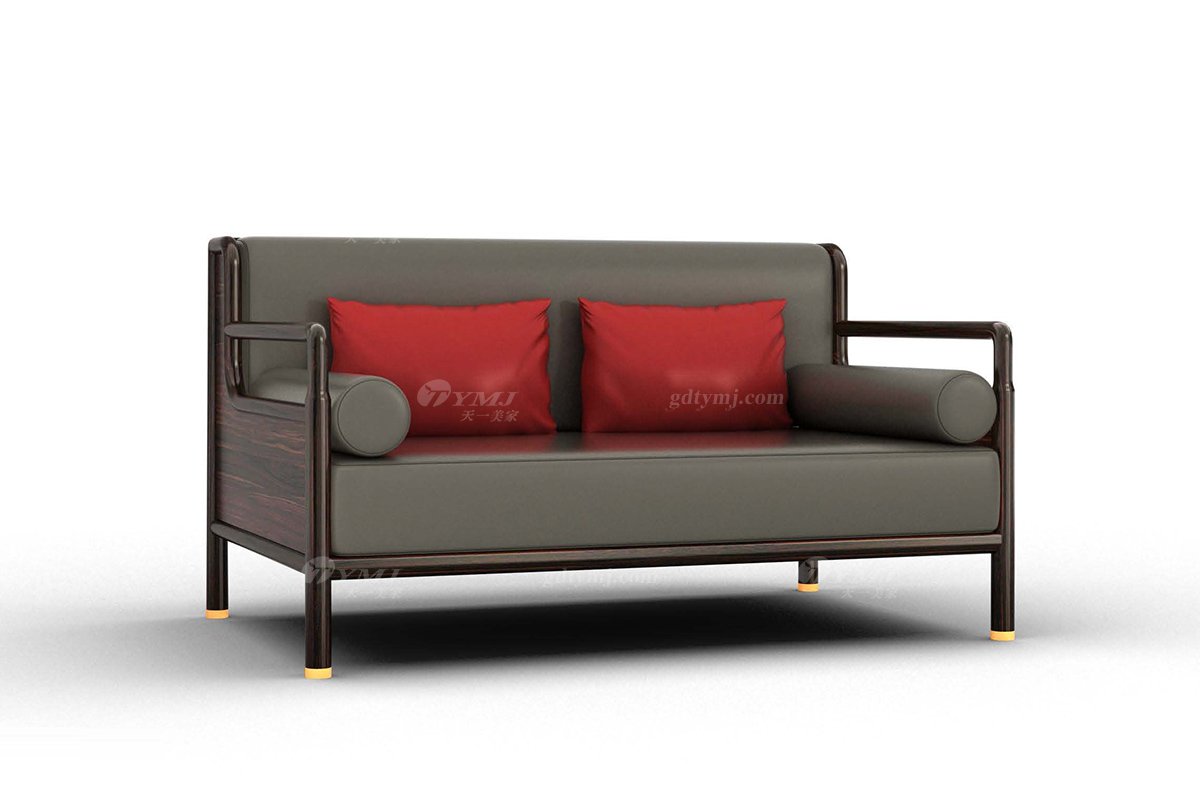 新中式家具品牌高檔別墅會所家具進口烏金木實木二人位沙發