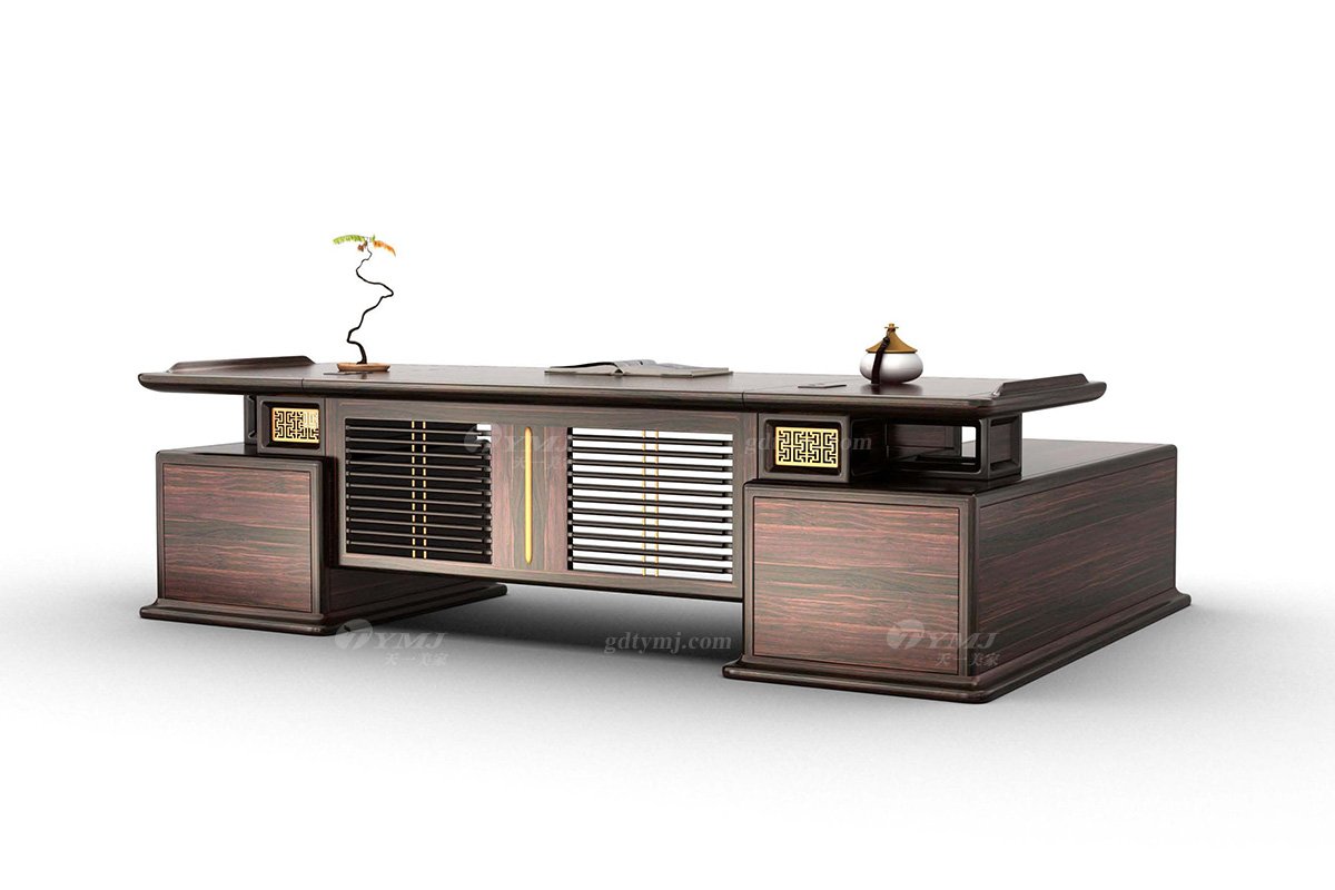 時尚新中式風格家具品牌高端頂級輕奢家具進口烏金木全實木大班臺H-GOBT28L -G大班臺