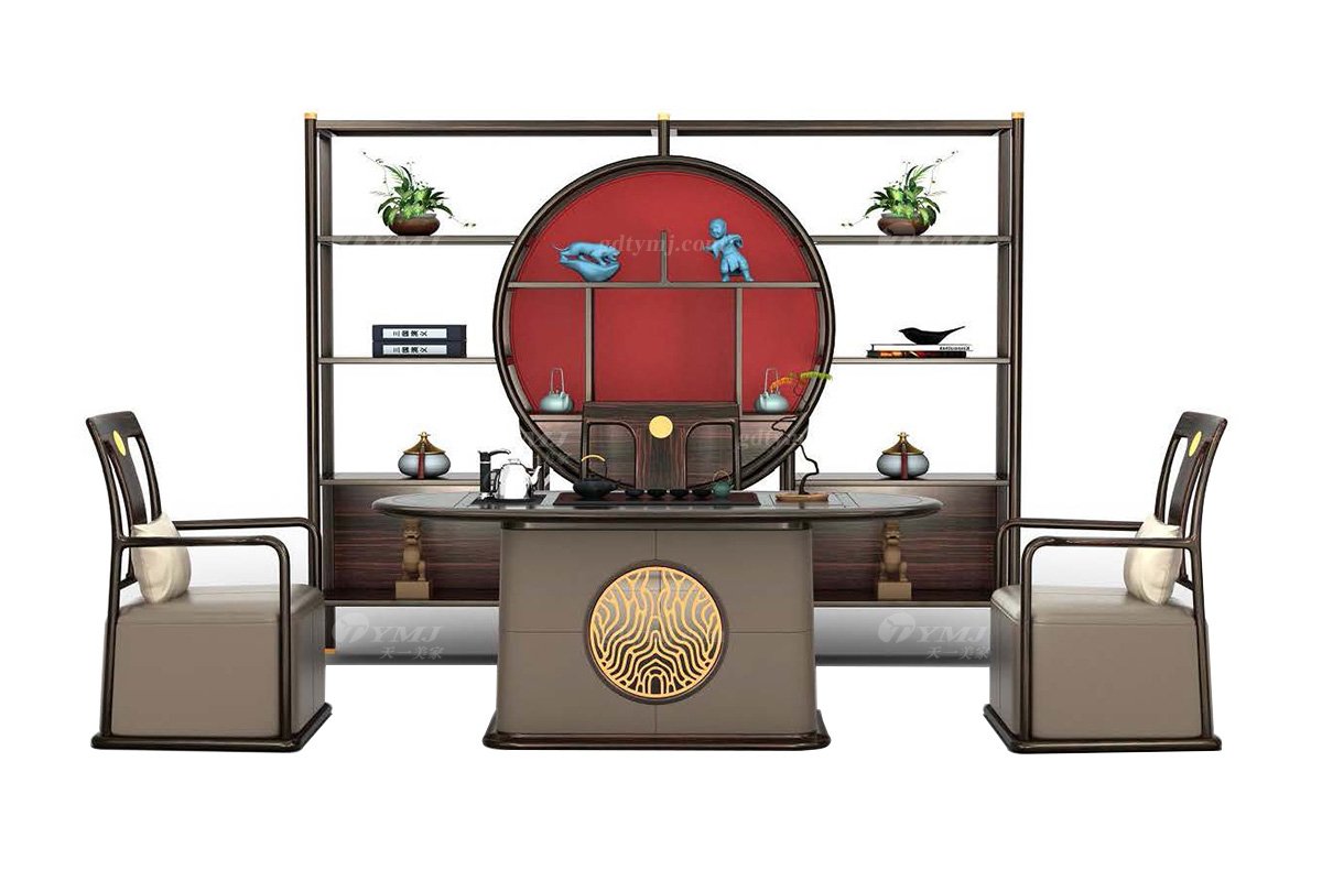 新中式風格家具品牌高端頂級輕奢時尚家具進口烏金木全實木+皮藝茶椅H-GOCY茶椅場景