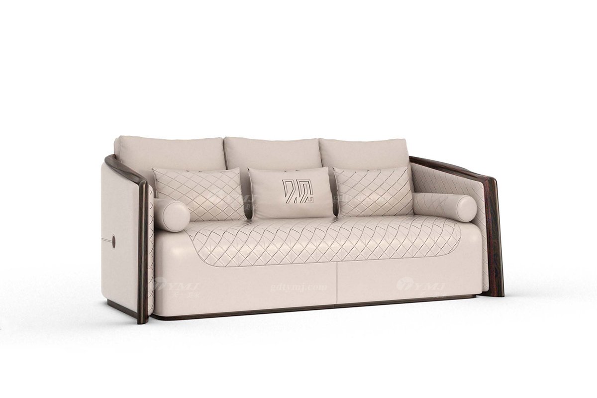 新中式家具風格品牌別墅會所家具大氣時尚高端進口烏金木實木+皮藝三位沙發