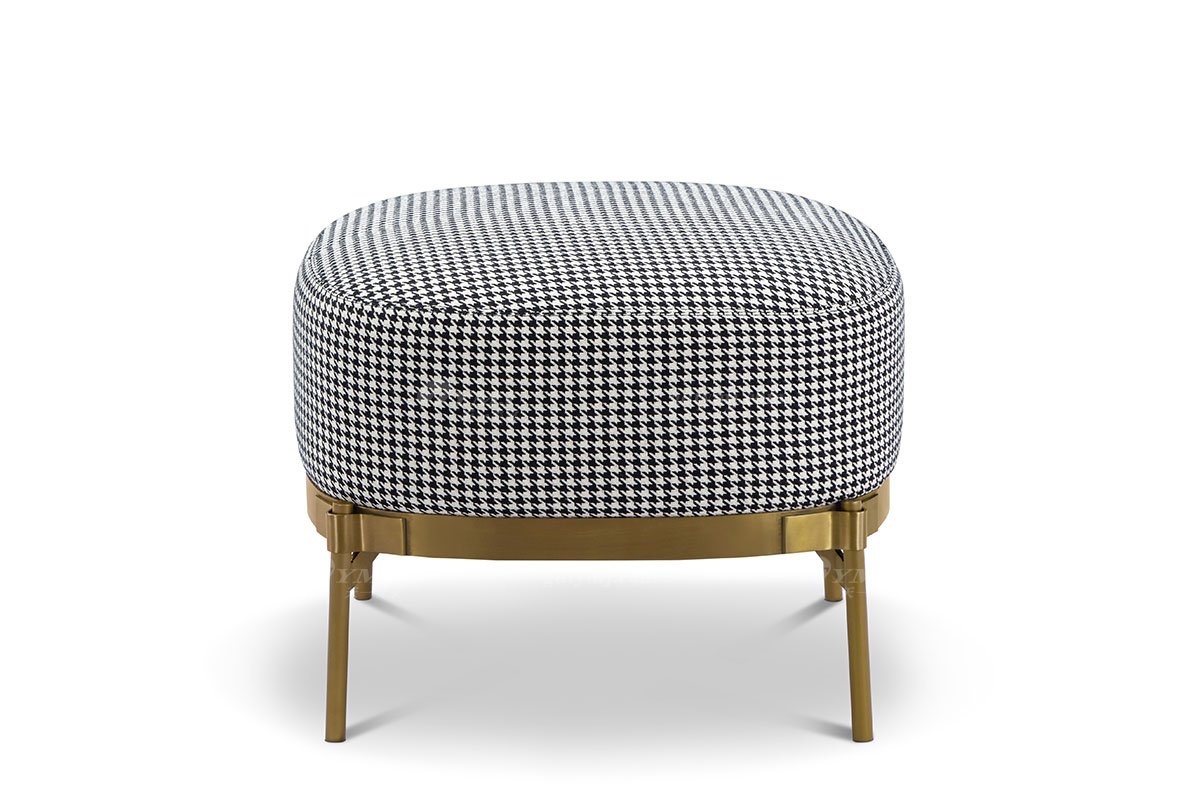 現代輕奢高端別墅家具意式極簡風格客廳時尚千鳥格布藝腳凳
