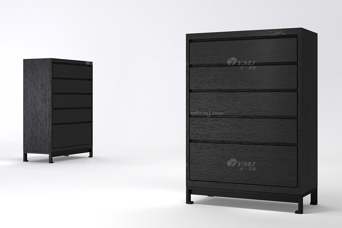現(xiàn)代輕奢時尚高端別墅家具意式極簡風(fēng)格客廳實木煙熏黑橡色斗柜LH1525五斗柜組合