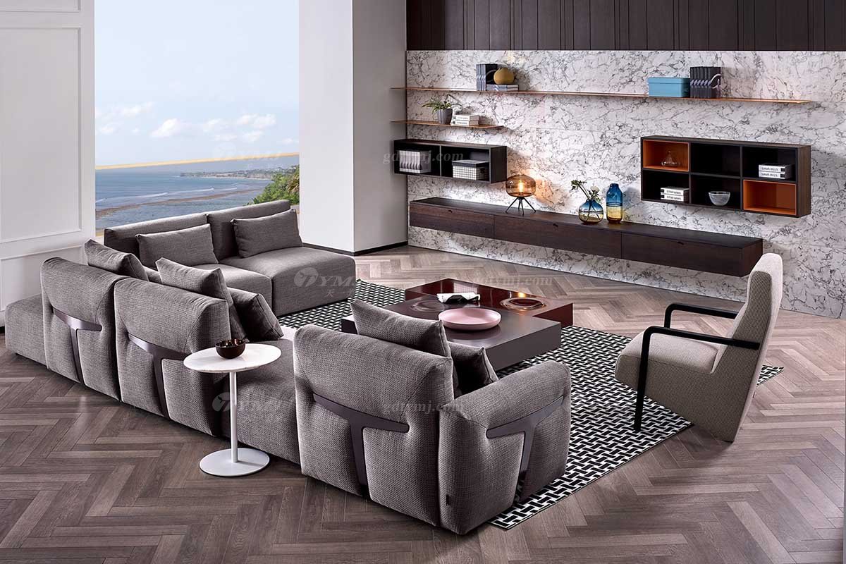 意式極簡風格高端別墅家具品牌現代輕奢簡約時尚客廳舒適布藝組合沙發LS1705組合沙發場景1