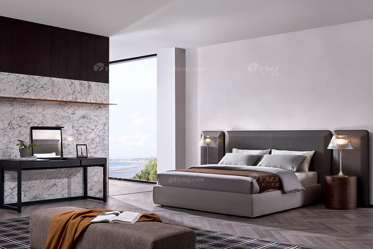 意式極簡風格高端別墅豪宅家具品牌現代輕奢簡約雙人大床BB1706-18床場景