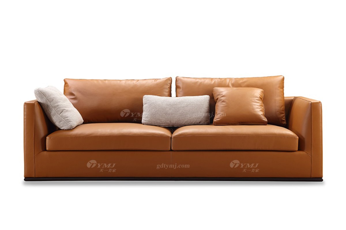 意式極簡風格高端別墅會所家具品牌現代輕奢客廳時尚橙色真皮三位沙發