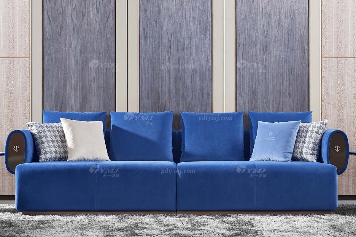 高端別墅豪宅家具星級酒店家具品牌后現代輕奢風格客廳時尚創意藍色布藝四位