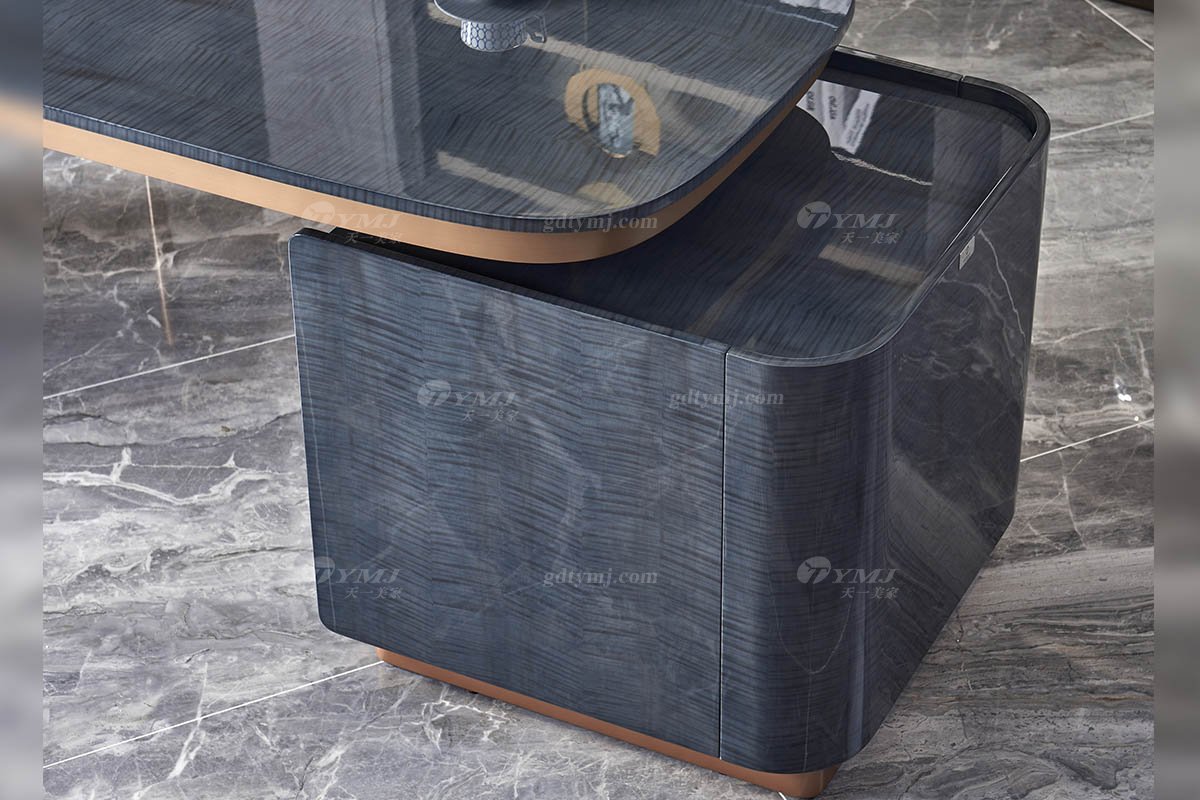 高端會所別墅家具品牌后現代輕奢風格餐廳時尚黑檀書桌TS607-206書桌細節