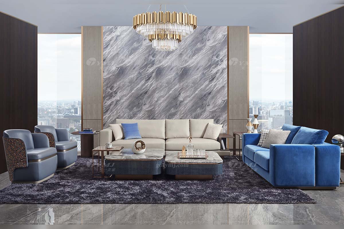 高端會所別墅大宅家具品牌后現代輕奢風格客廳時尚舒適真皮四位沙發TX005-4四位沙發場景