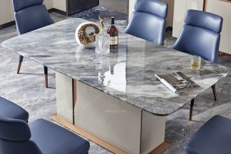 后現代輕奢風格家具高端會所別墅品牌家具時尚餐廳大理石面卡其色餐桌