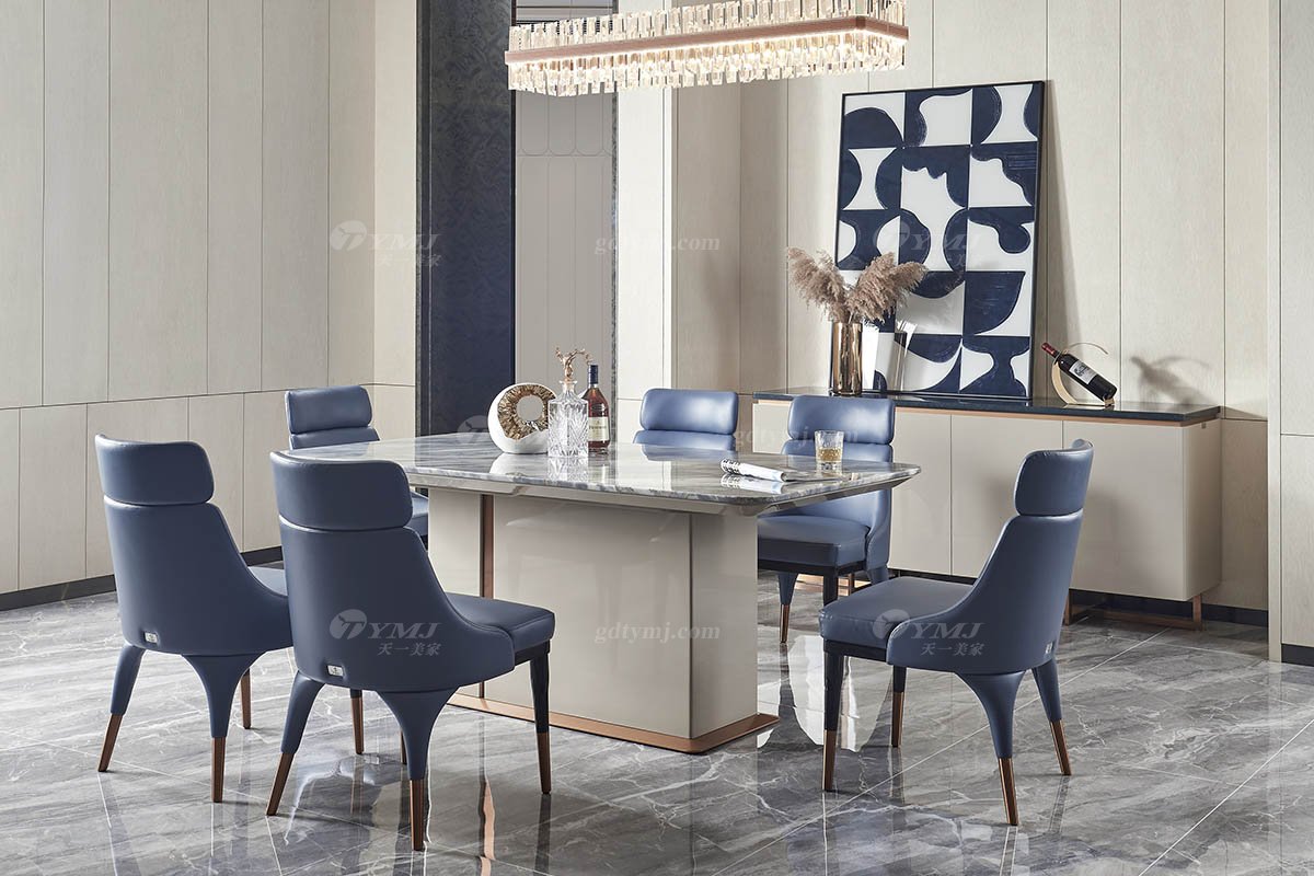 后現代輕奢風格家具高端會所別墅品牌家具時尚餐廳大理石面卡其色餐桌TC102-180餐柜場景