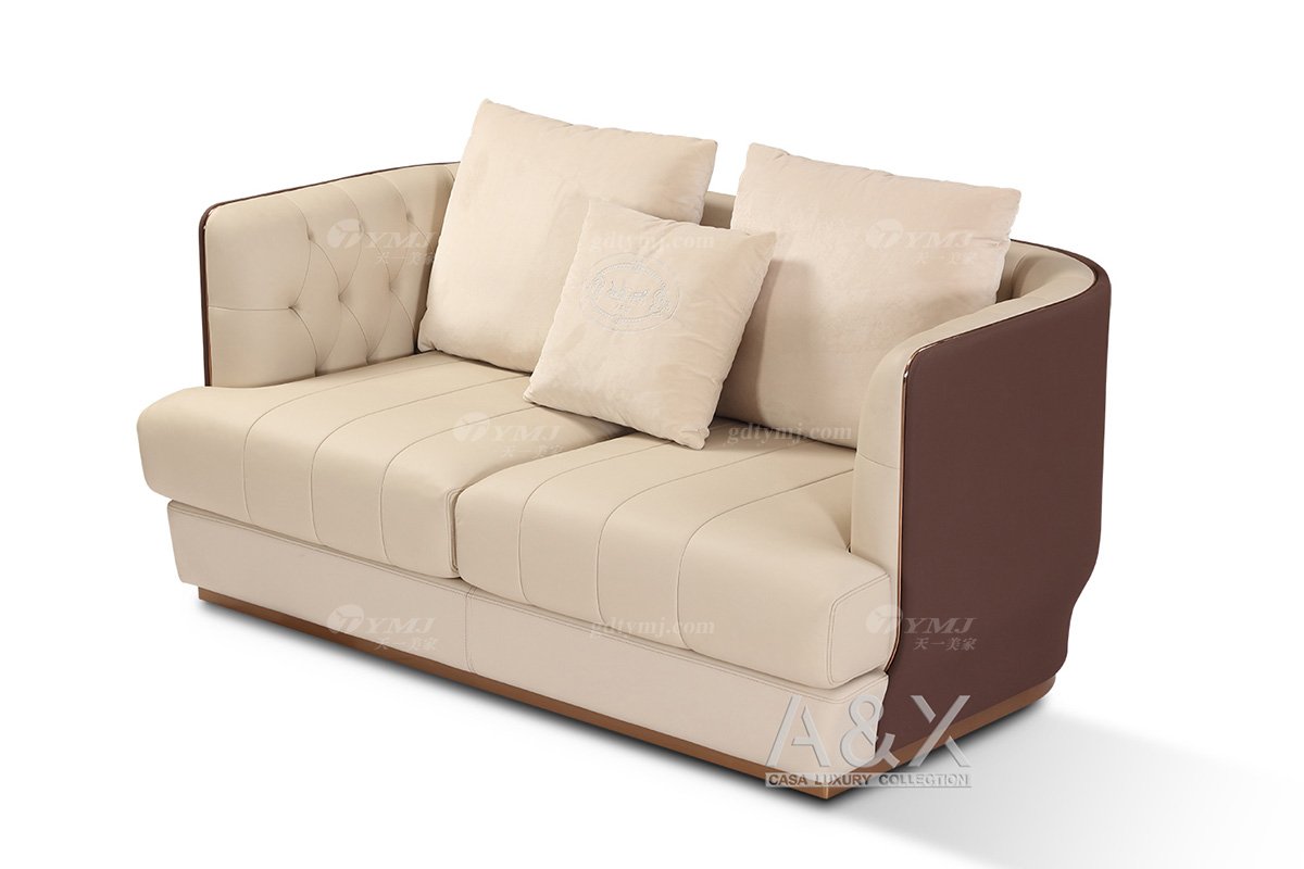 輕奢后現代風格家具高端會所別墅品牌家具時尚客廳咖啡色皮藝沙發組合TX011-2二位沙發