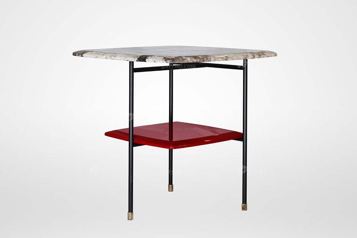 簡美輕奢風格家具高端別墅會所家具品牌客廳時尚大理石面+金屬角幾邊幾3025-224邊幾1