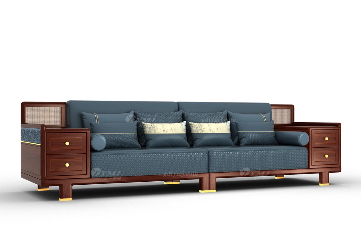 新中式辦公家具風(fēng)格品牌家具時尚簡約高端進(jìn)口實(shí)木刺猬紫檀四位沙發(fā)