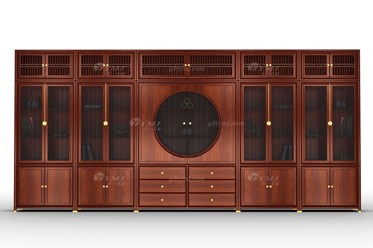 新中式辦公家具風(fēng)格品牌家具高端簡約時(shí)尚大氣安哥拉紫檀實(shí)木書柜文件柜