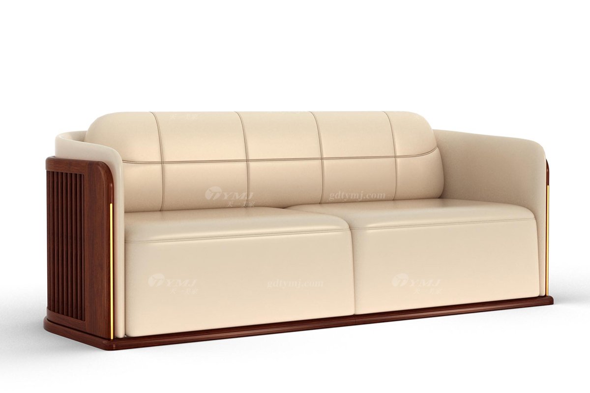 新中式辦公家具風格品牌家具高端簡約時尚大氣刺猬紫檀實木+真皮三位沙發