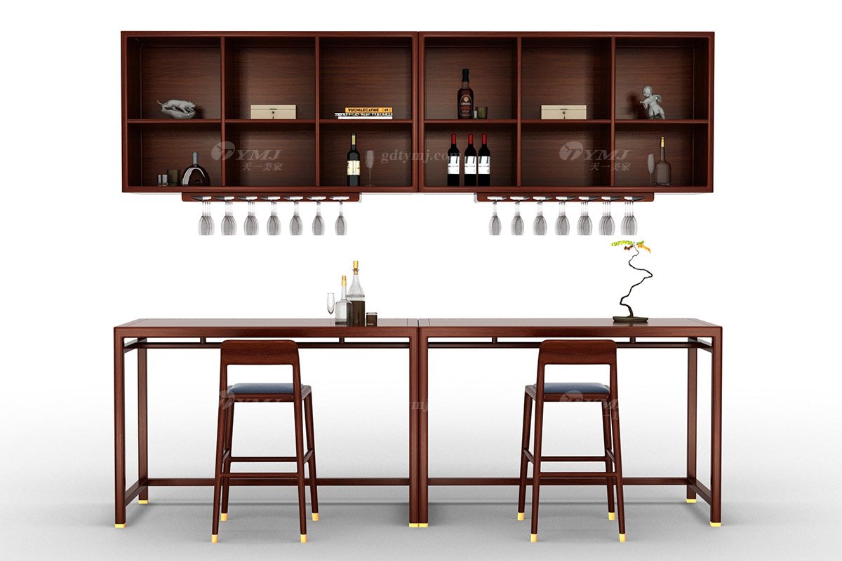 新中式辦公家具風格高端品牌家具簡約時尚大氣實木刺猬紫檀吧臺水到渠成吧臺場景