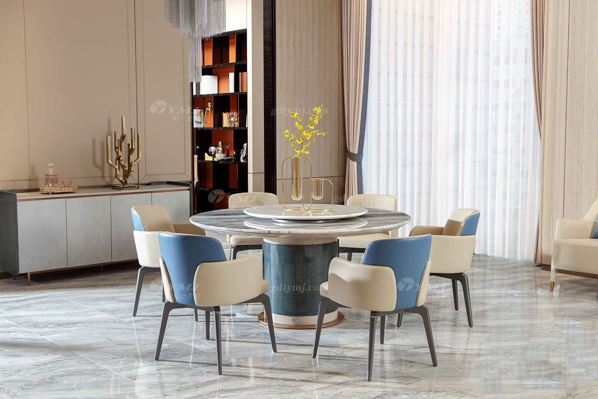 高端輕奢后現代風格家具會所別墅家具品牌時尚皮布藝餐椅CC840餐椅場景