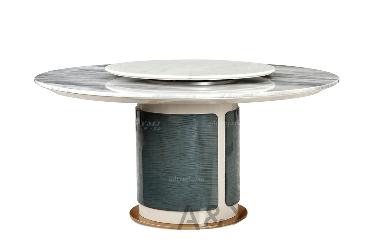 輕奢后現代風格家具高檔會所別墅家具品牌時尚玫瑰金拉絲+大理石餐桌CC866-061餐桌（帶轉盤）