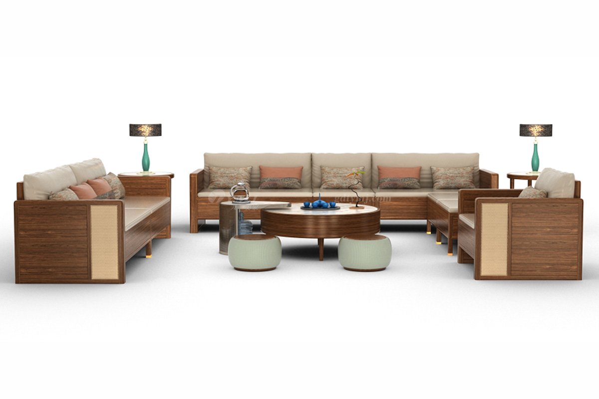 新中式高端會所家具品牌簡約風格客廳時尚實木組合茶幾H-XDCJ茶幾組合場景