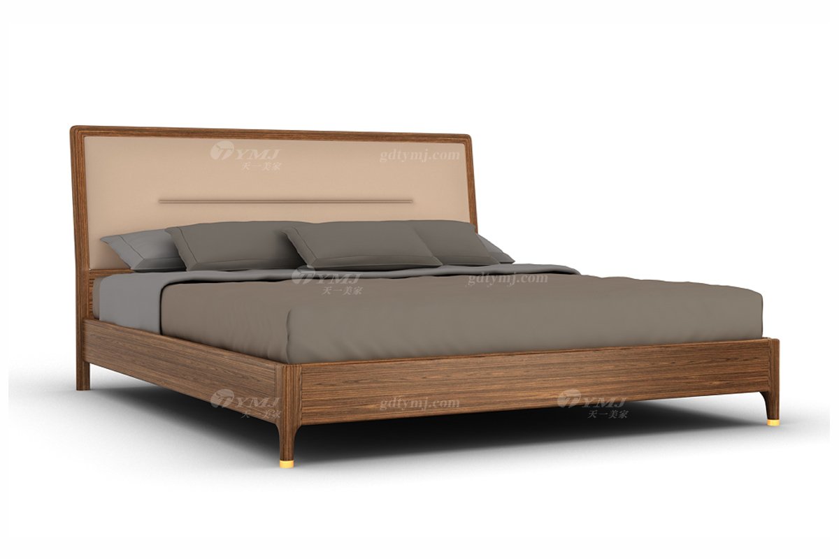 新中式風格家具高端會所家具品牌簡約素雅臥室家具實木大床H-XJDC18雙人大床