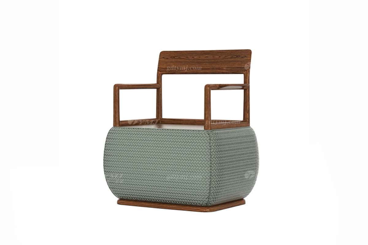 新中式風格家具高端會所家具品牌簡約茶室家具實木+藤編生態皮藝茶椅H-XYCY泡茶椅