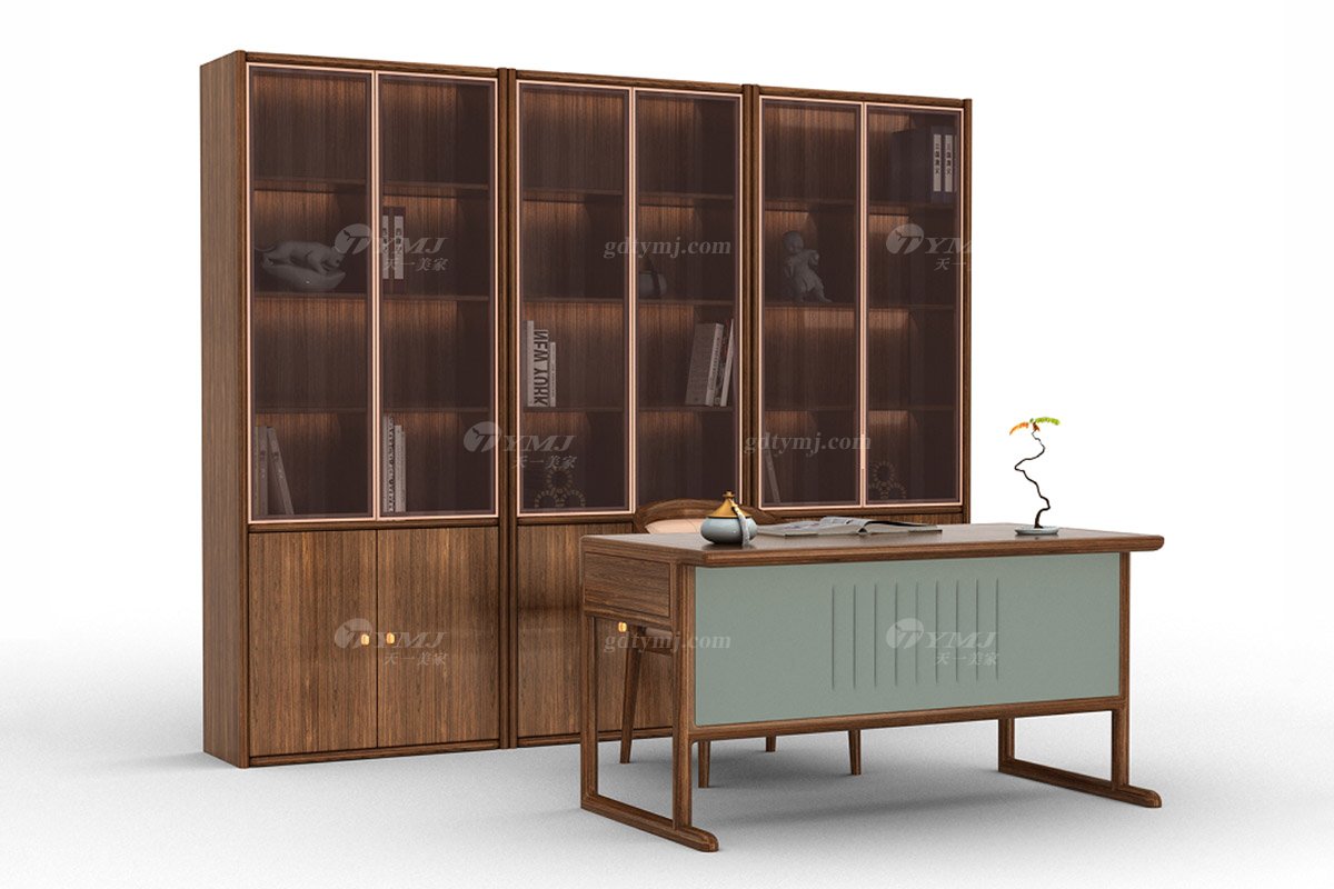 新中式風(fēng)格家具高端別墅家具品牌簡(jiǎn)約書房家具實(shí)木組合書柜H-XJSG書柜場(chǎng)景