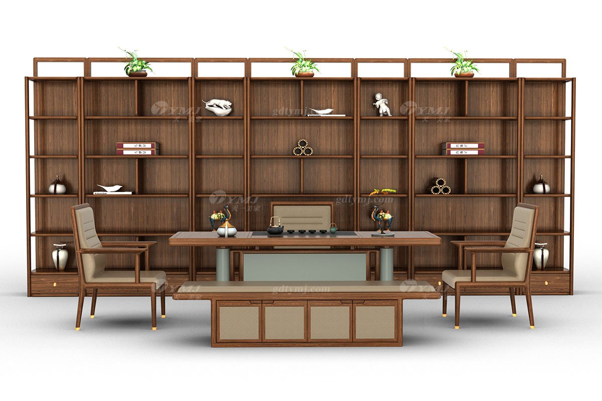 新中式風格家具高端別墅家具品牌簡約大氣時尚茶室家具實木+生態(tài)皮藝茶臺H-XLCT2茶臺場景