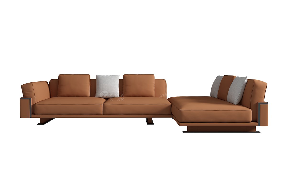 極簡風格家具別墅會所高級舒適實木真皮環保橙色組合沙發