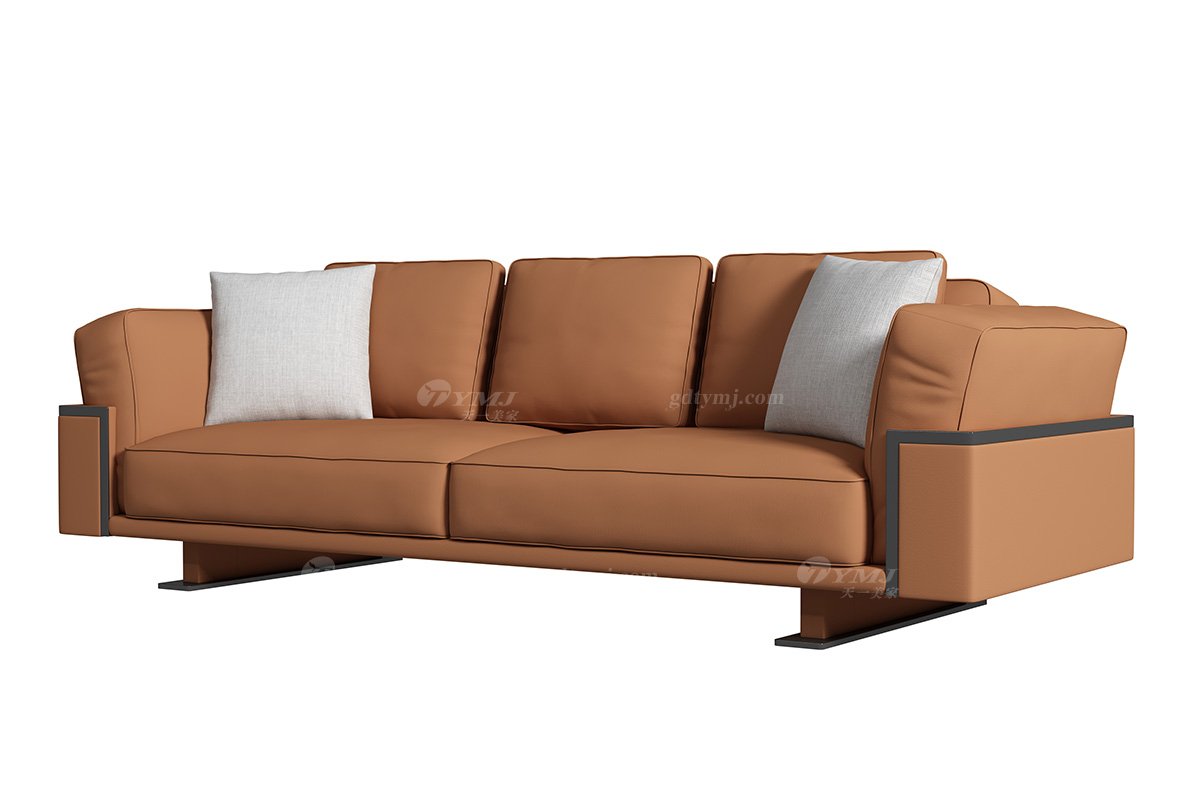 極簡風格家具別墅會所高級舒適實木真皮環保橙色三位沙發SF-019大三位沙發