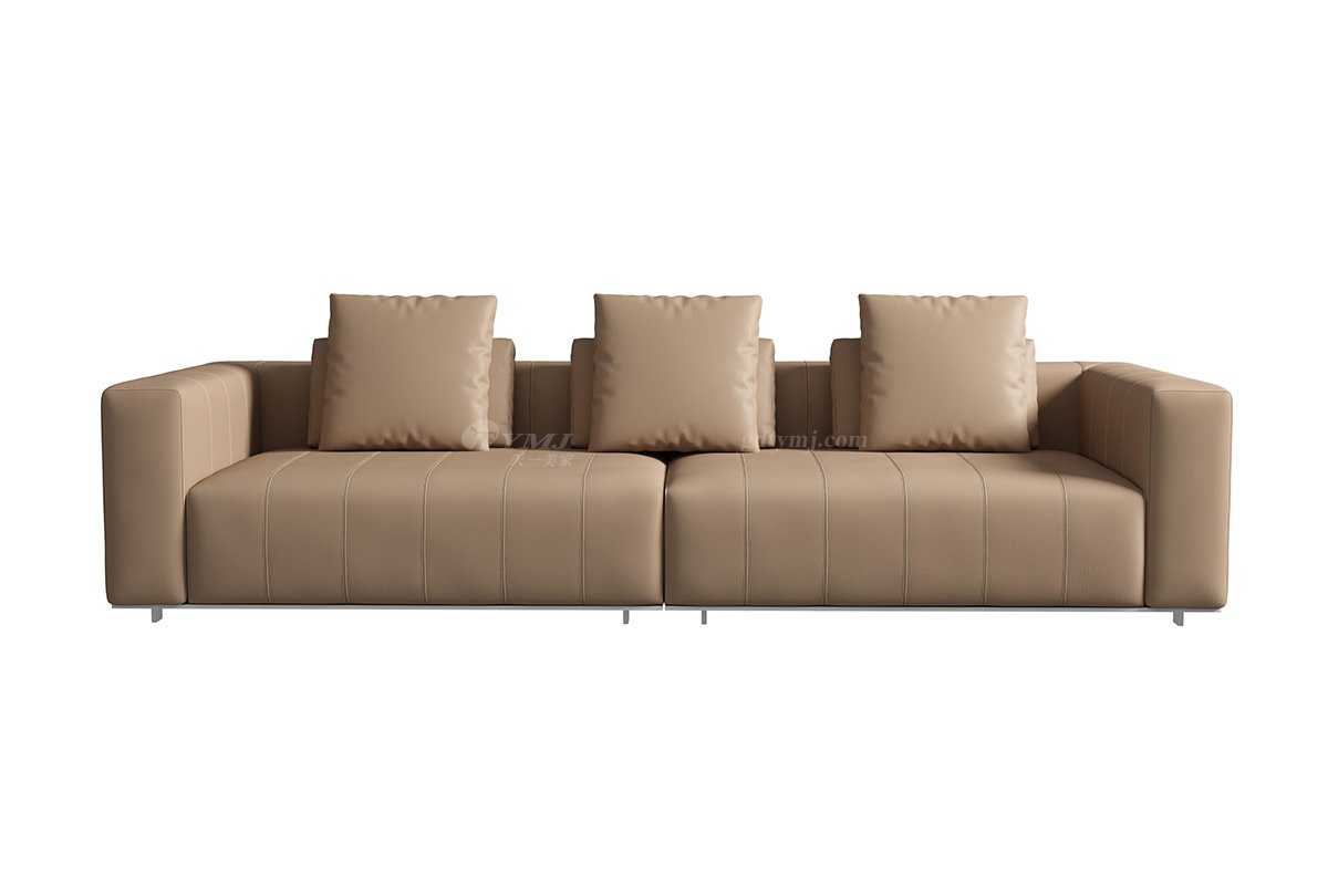 極簡風格家具別墅會所舒適實木進口黃牛皮四位沙發