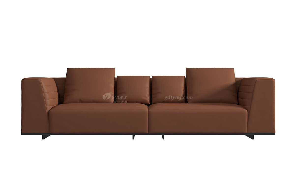 極簡風格家具別墅會所舒適實木進口頭層黃牛皮咖啡棕色四位沙發