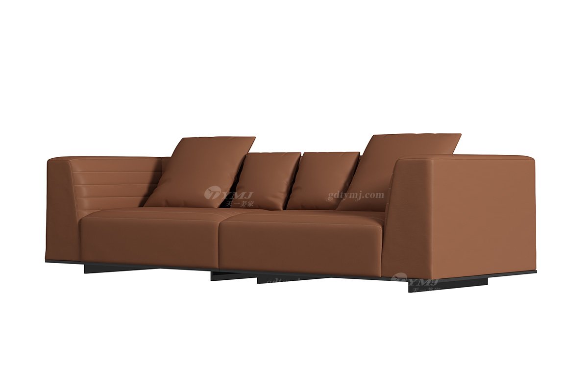 極簡風格家具別墅會所舒適實木進口頭層黃牛皮咖啡棕色四位沙發SF-105四位沙發